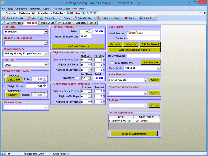 mr mover software llc making a price sheet